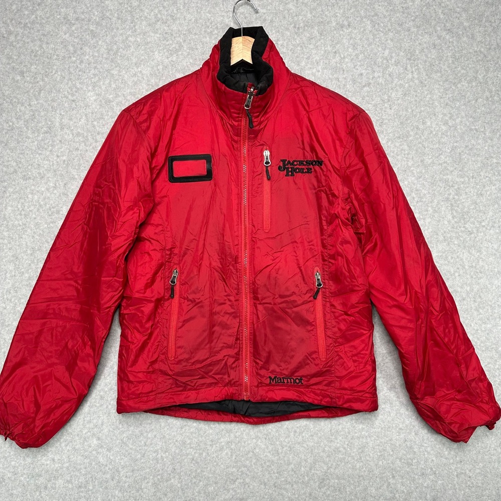Marmot Jackson Hole Wyoming Ski Snowboard Red‎ Insulated Full Zip Jacket Mens XS